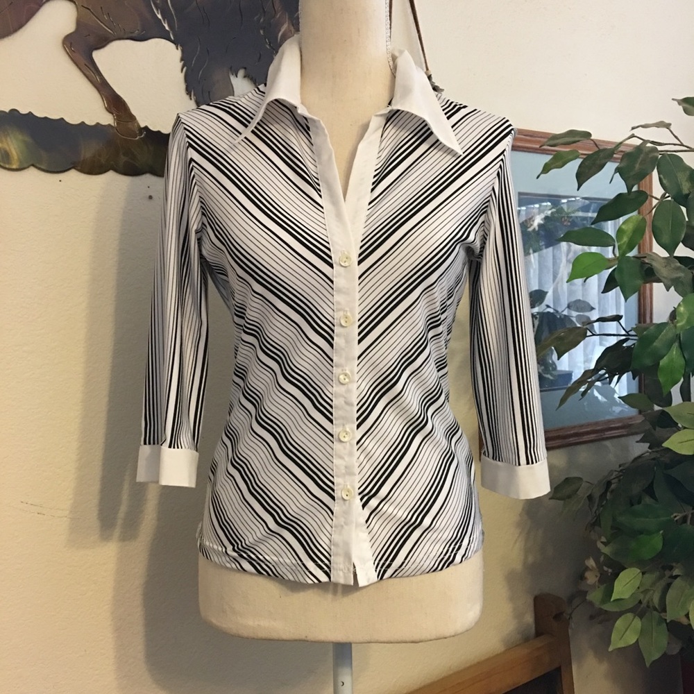 Anxiety black and white stripe collared shirt M